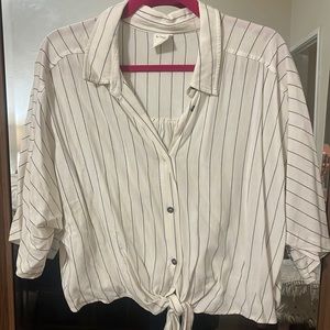 White and black striped blouse! Size L